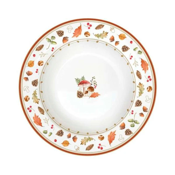 Тарелка глубокая 250мл 21,5см фарфор Autumn Breeze Грибы и листья белая суповая EL-R0943/AUBR (24)