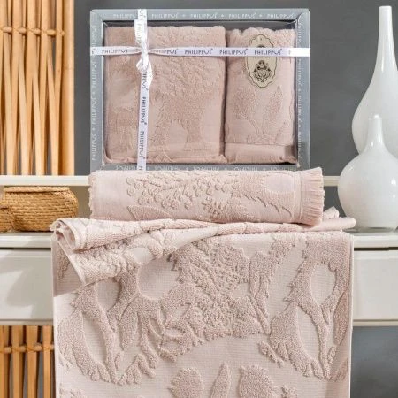 Набор полотенец махровые 2пр 50*90/70*140см жаккард с бахр. PHILIPPUS BELEK A091 бежевый подар.уп. 5