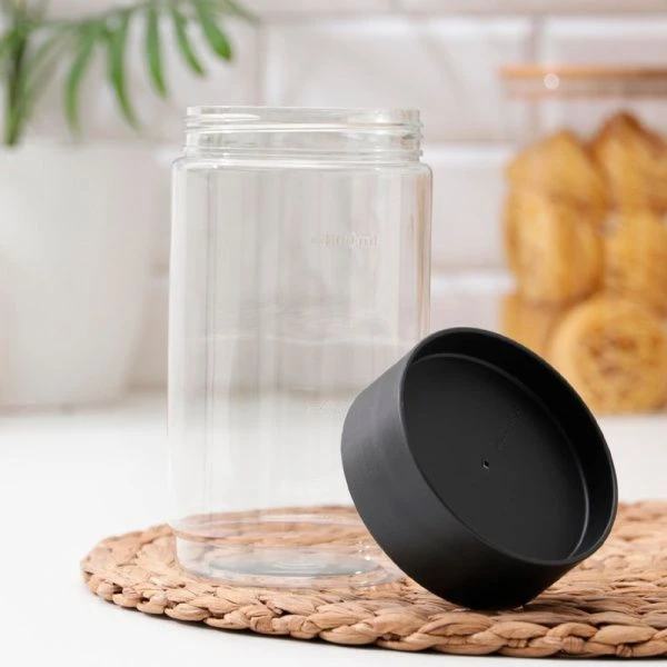 Банка для сыпучих продуктов 1л пластик Asti черный (12) 221102730/02