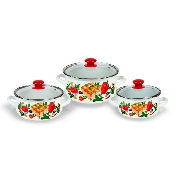 Набор кастрюль 3пр 2/3/4л эмаль ЗАПЕКАНКА-1-ЭКСТРА белый сферический