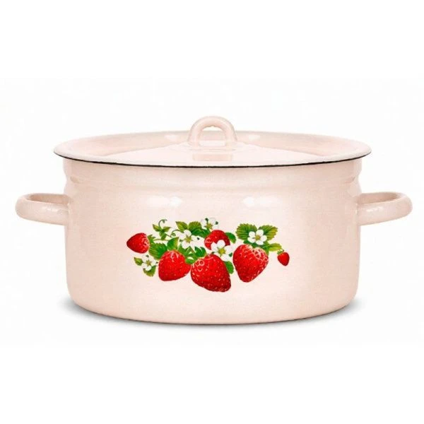 Кастрюля 5,5л эмаль КЛУБНИКА цилиндрическая (4)