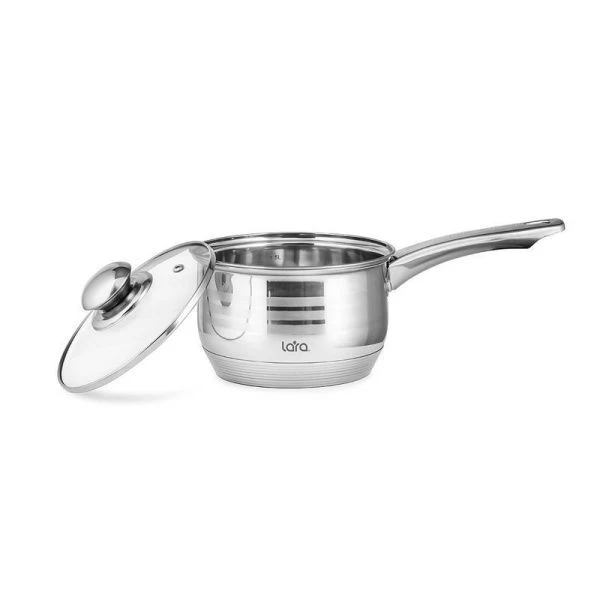 Ковш 2,1л нерж.сталь Sonata стекл.крышка 16см, капс.индукц.дно LR03-11 (12)
