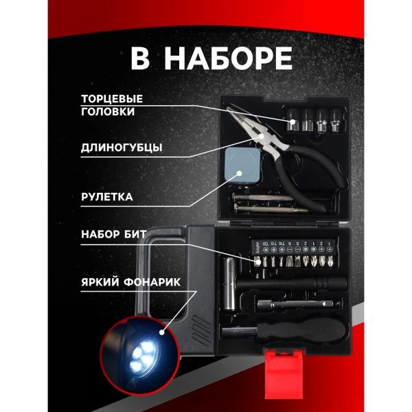 Набор инструментов металл 21пр в пласт.кейсе Фонарь TUNDRA (24)