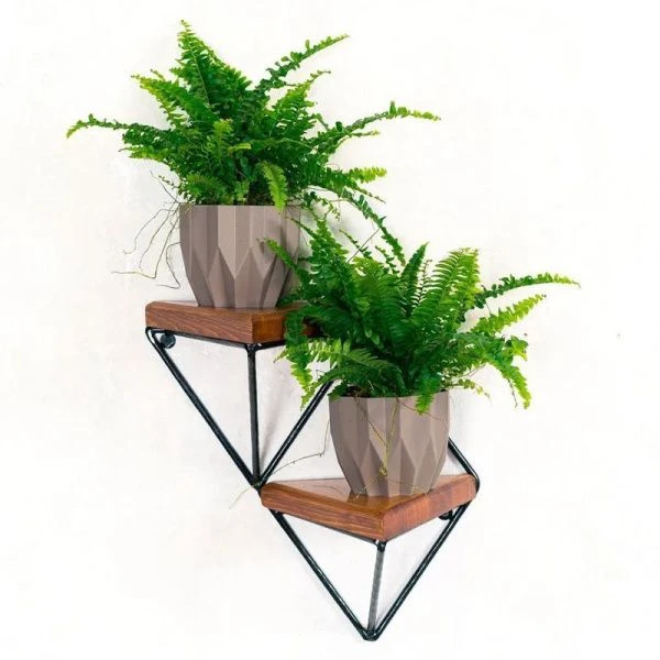 Полка настенная на 2 цветка металл/дерево черная 37*20*37см 66-502