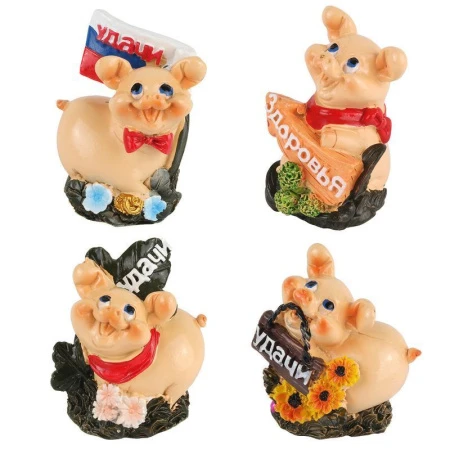 Фигурка Свинья полистоун 7,5*7*4,5см 4 вида 18806/JC-9916 (144)