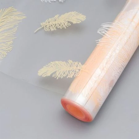 Пленка в рулоне прозрачная полипропилен Перышки белая/крем 60см*8м (10)