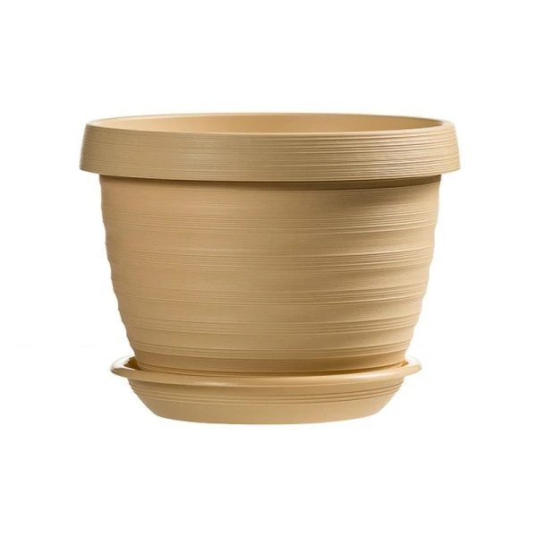 Горшок цветочный 2л d17см пластик ТОЛЕДО крем с поддоном (23)
