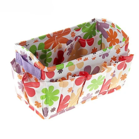 яяяКофр для хранения мелочей 15 карманов Цветочки 23,5*12*13см