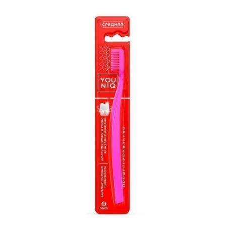 Зубная щетка средняя YOUNIQ (черный+розовый) (12) IT-0876