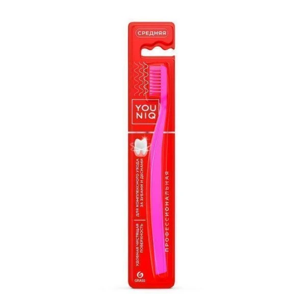 Зубная щетка средняя YOUNIQ (черный+розовый) (12) IT-0876