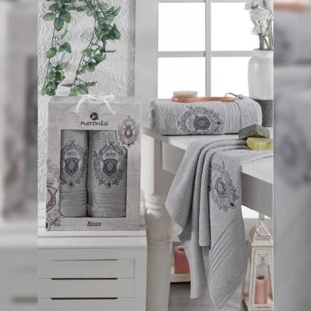 Набор полотенец 2пр 50*80/70*130 махровые MERZUKA BOSS серый подар.уп.