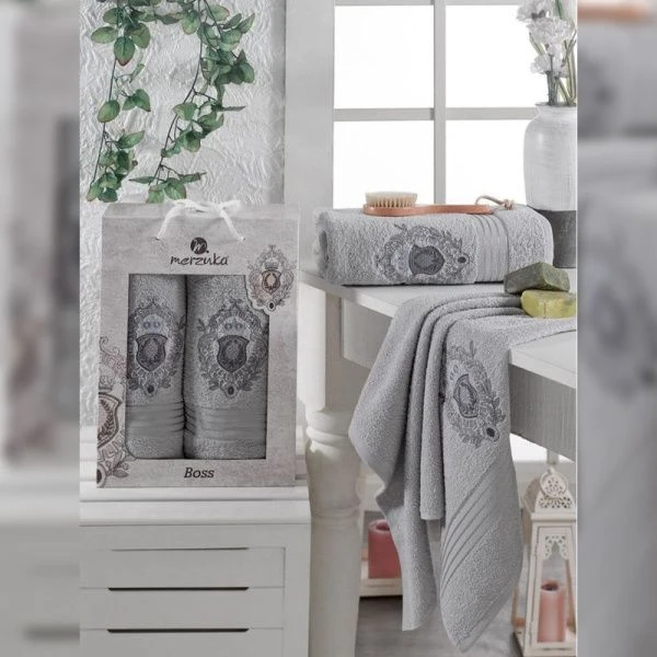 Набор полотенец 2пр 50*80/70*130 махровые MERZUKA BOSS серый подар.уп.