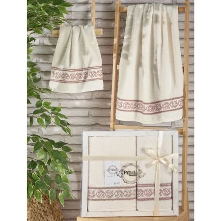 яяяНабор полотенец 2пр 50*90/70*140 махровые жаккард Pupila DREAM (Кремовый)