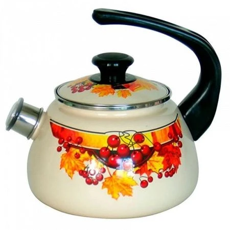 Чайник со свистком 2л эмаль слон. кость с рис. сферический 43604-102/6-У (4)