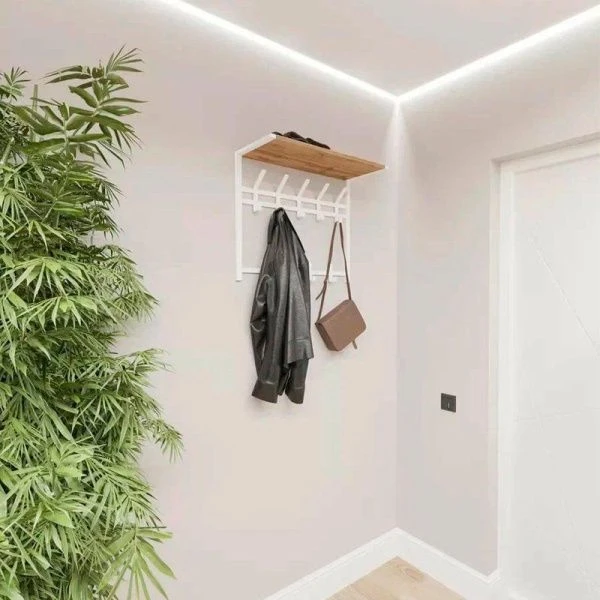 Вешалка настенная с полкой 2-х ярусная металл Торонто 22Д белая, полка ЛДСП 67*27*54,5см (1)