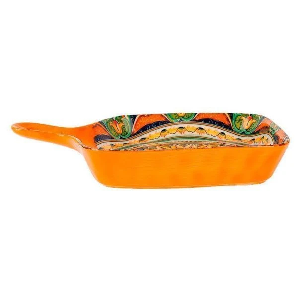 Блюдо 23*14,5см фарфор Arabesque оранжевый с ручкой (36)