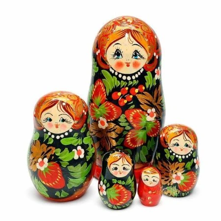 Матрешка 5-ти кукольная 15*7см дерево Хохлома малая (1)