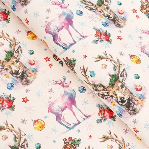Бумага упаковочная новогодняя крафт 70*100см Олени (10)