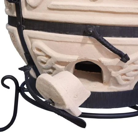 Тандыр 82л глина Поручик с поворотной крышкой, термометром, с подставкой (1)