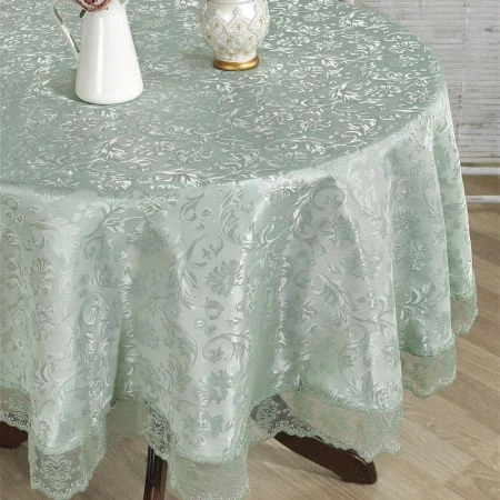 Скатерть 180см полиэстер с гипюром Karna LEDA (Фисташковый)