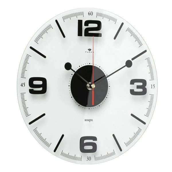 Часы настенные стекло 30см РУБИН Стиль 1 прозрачные, открытая стрелка (10)