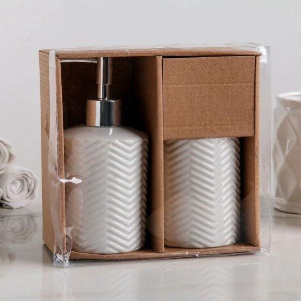 Набор для ванной "Минимал", 2 предмета (дозатор для мыла, стакан), цвет белый   4439046