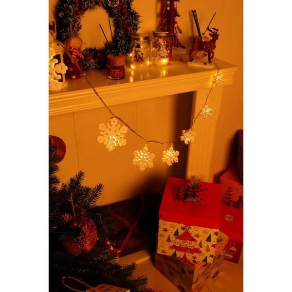 Гирлянда 2м 10LED эл. насадка Серебряные снежинки шампань пост.свеч ПВХпрозр 2хАА СНОУ БУМ