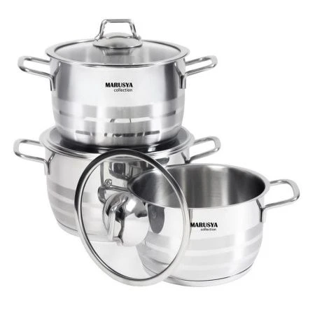 Набор кастрюль 3пр 2/3,2/4л нерж.сталь КЛАССИКА со стекл.крышками 16/18/20см (1)