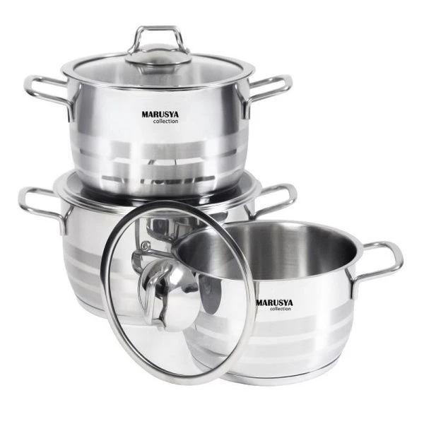 Набор кастрюль 3пр 2/3,2/4л нерж.сталь КЛАССИКА со стекл.крышками 16/18/20см (1)