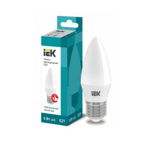 Лампа светодиодная стекло ECO C35 свеча 5Вт 230В 4000К E27 IEK