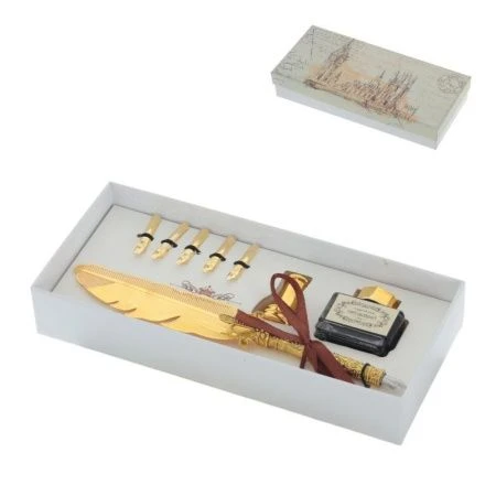Набор подарочный: ручка перьевая, чернильница, подставка д/ручки, 5 наконечников 22*10*4см