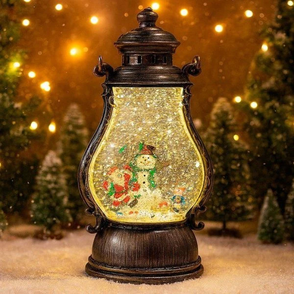 Фонарь новогодний музык.со снегом,водой и хороводом Лампа 19*14*12см usb,от батареек(в комплект не (