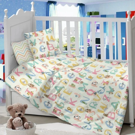 КПБ детский сатин 100%хлопок Lime Time BABY TIME (простыня на резинке, нав.40*60) рис. Алфавит