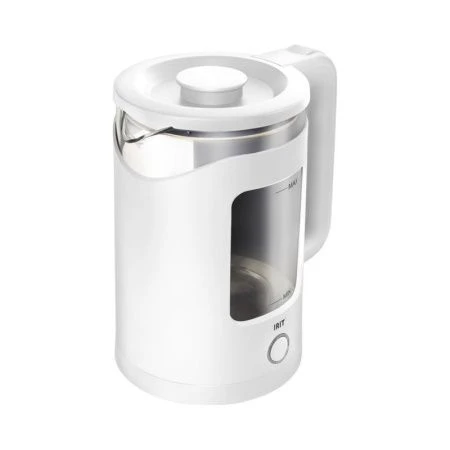 Чайник электрический 1,5л 1500Вт стекло диск.нагр.эл-т, белый пласт.корпус IR-1918 (12)