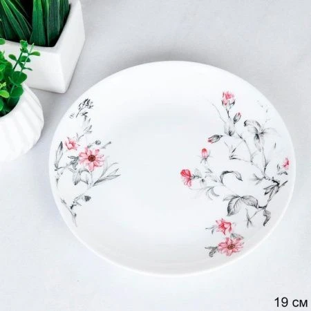 Тарелка мелкая 19см стеклокерамика СЕРЫЙ КУСТИК десертная YGP75 30/LGW-60 /7318 (72)