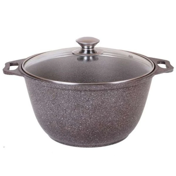 Кастрюля 3л алюминий АП кофейный мрамор стекл.крышка (3)