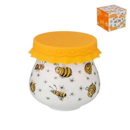 Банка для меда 300мл фарфор ПЧЕЛЫ с силиконовой крышкой 8*9см  (36)
