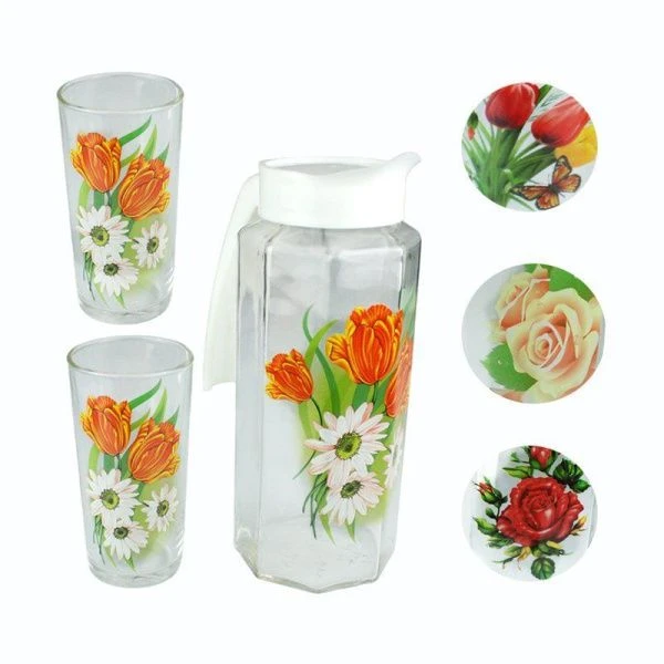 Набор питьевой 3пр (кувшин, 2 стакана) стекло ЦВЕТЫ (6)