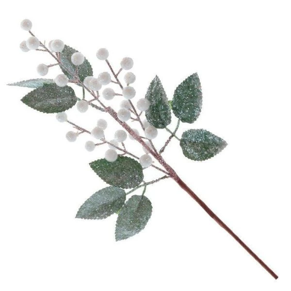 Декор новогодний Ветка с белыми шариками 19*6*39см (24/240)