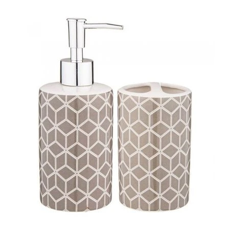 Набор для ванной комнаты 2пр (дозатор 370мл, подставка для зуб.щеток) 7,3*7,3*18см керамика (