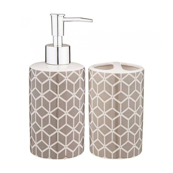 Набор для ванной комнаты 2пр (дозатор 370мл, подставка для зуб.щеток) 7,3*7,3*18см керамика (