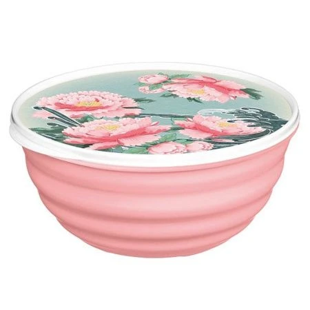 Миска 1,1л пластик Latina САД ПИОНОВ розовый с крышкой (12) 223152208/04