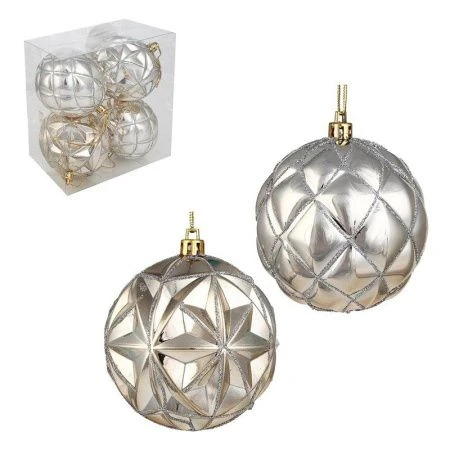 Набор формовых шаров 4шт 8см с декором , шампань, 2 дизайна, пластик СНОУ БУМ