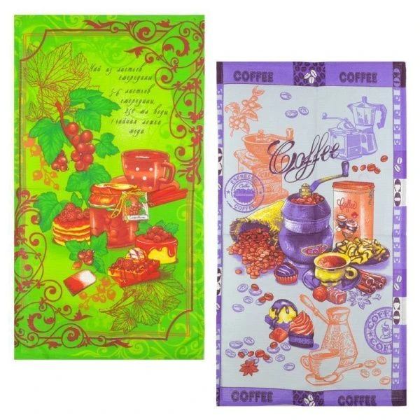 Полотенце кухонное 36*60см вафельное ДомВелл ЧАЙ-КОФЕ