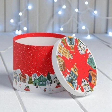 Коробка новогодняя подарочная картон h18 d15см 6892123 Коробка новогодняя подарочная картон h18 d15см 6892123