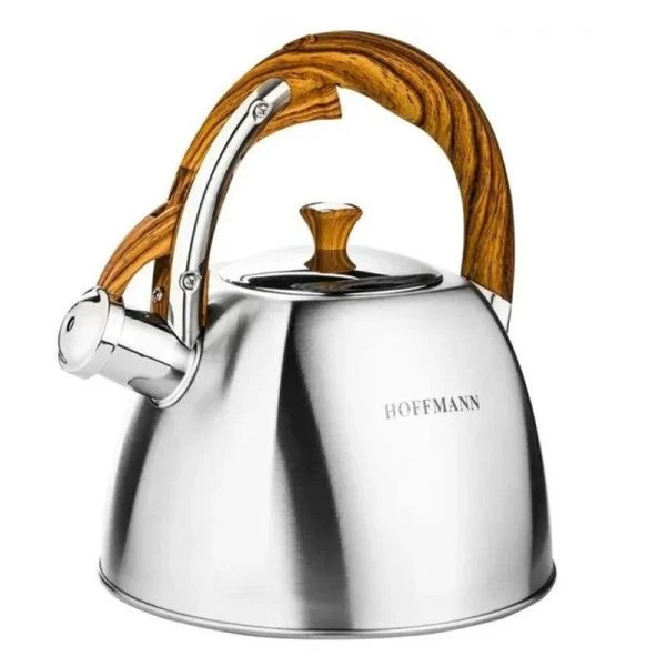 Чайник со свистком 2,3л нерж.сталь матовый, корчневая ручка (12)