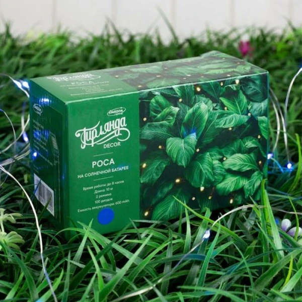 Гирлянда Нить Роса серебристая нить 10м 100 ламп 2 режима синий свет (30)