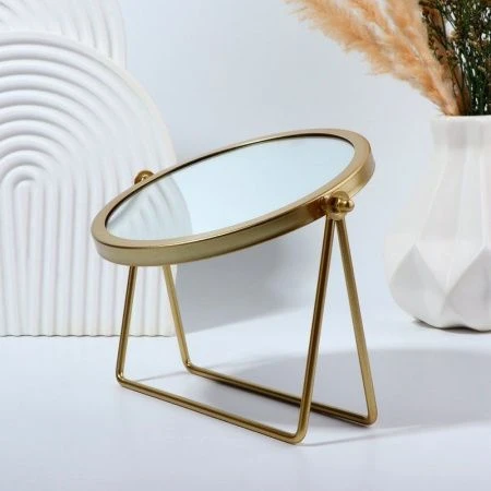 Зеркало настольное круглое 20,3*20,5*5,7см d14,5см металл золотое (36)