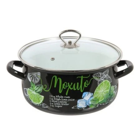 Кастрюля 4л эмаль сферическая со стекл.крышкой черная с рис. Мохито 61915-143/4.01-У (4)