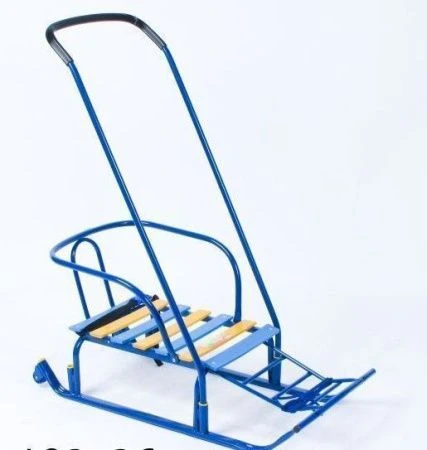 Санки ТИМКА 5 Комфорт (плоские полозья, два положения ручки, ступенчатая подножка, ремень безопасности, колеса) Т5К